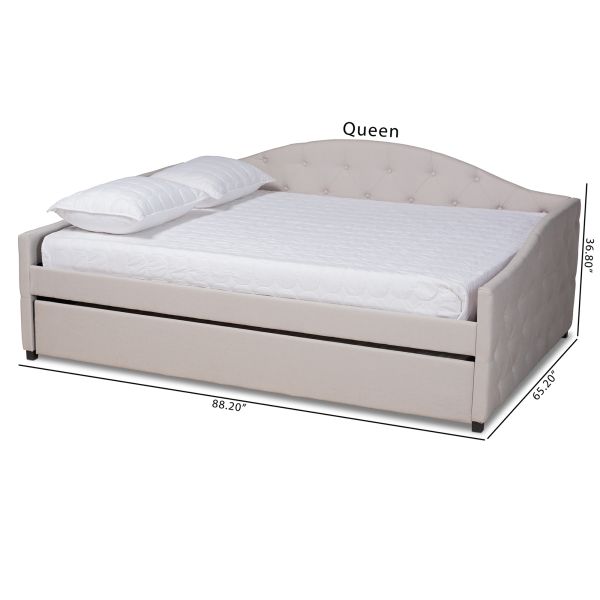 Becker Modern and Contemporary Transitional Beige Fabric Upholstered Queen Size Daybed with Trundle