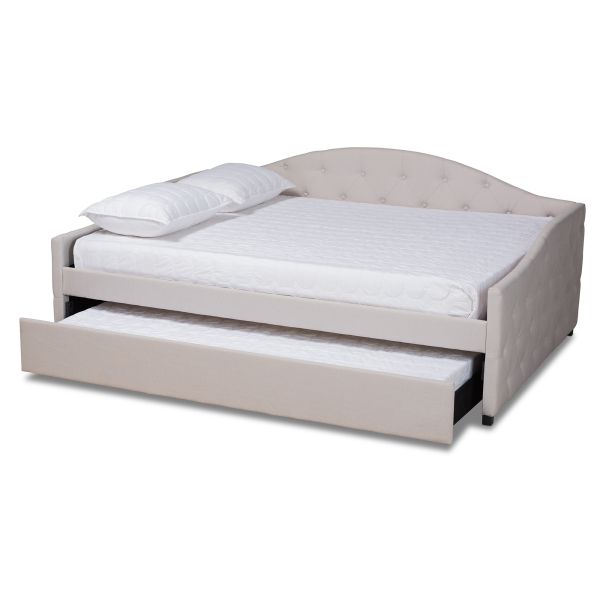 Becker Modern and Contemporary Transitional Beige Fabric Upholstered Queen Size Daybed with Trundle