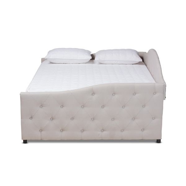 Becker Modern and Contemporary Transitional Beige Fabric Upholstered Queen Size Daybed with Trundle