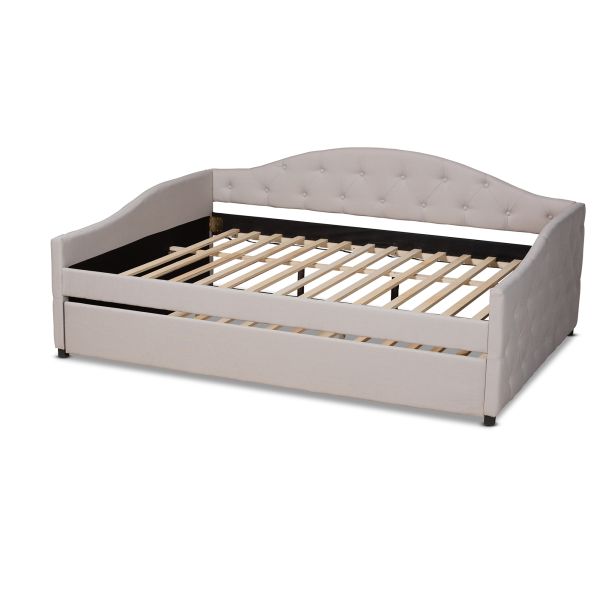 Becker Modern and Contemporary Transitional Beige Fabric Upholstered Queen Size Daybed with Trundle