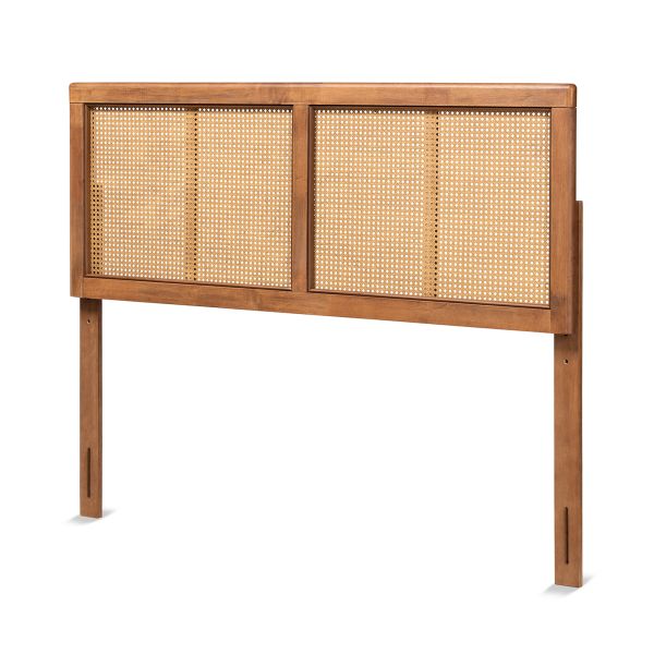Gilbert Mid-Century Modern Ash Walnut Finished Wood and Synthetic Rattan King Size Headboard 