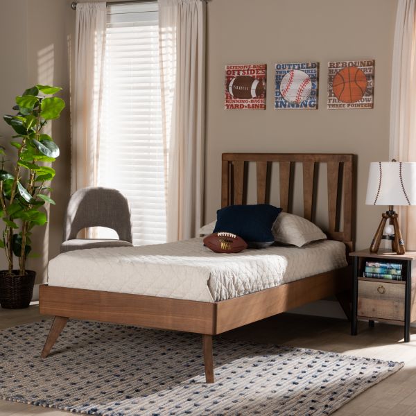 Michi Modern and Contemporary Ash Walnut Finished Wood Twin Size Bed