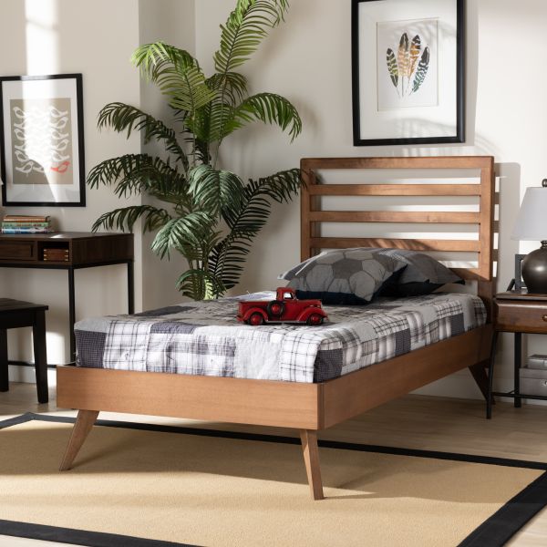 Shiro Mid-Century Modern Ash Walnut Finished Wood Twin Size Platform Bed