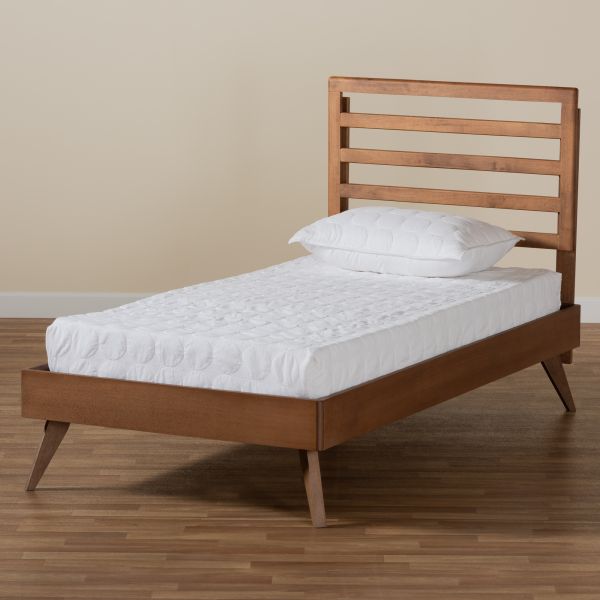 Shiro Mid-Century Modern Ash Walnut Finished Wood Twin Size Platform Bed