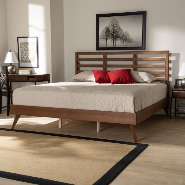 Shiro Mid-Century Modern Ash Walnut Finished Wood King Size Platform Bed