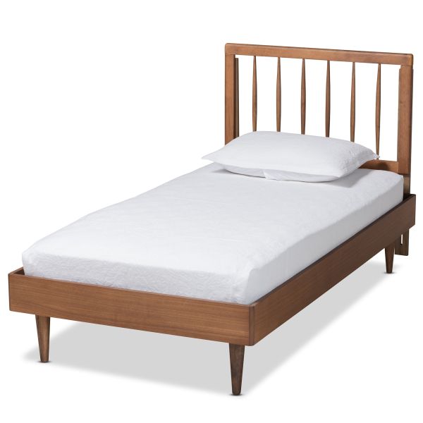 Sora Mid-Century Modern Ash Walnut Finished Wood Twin Size Platform Bed