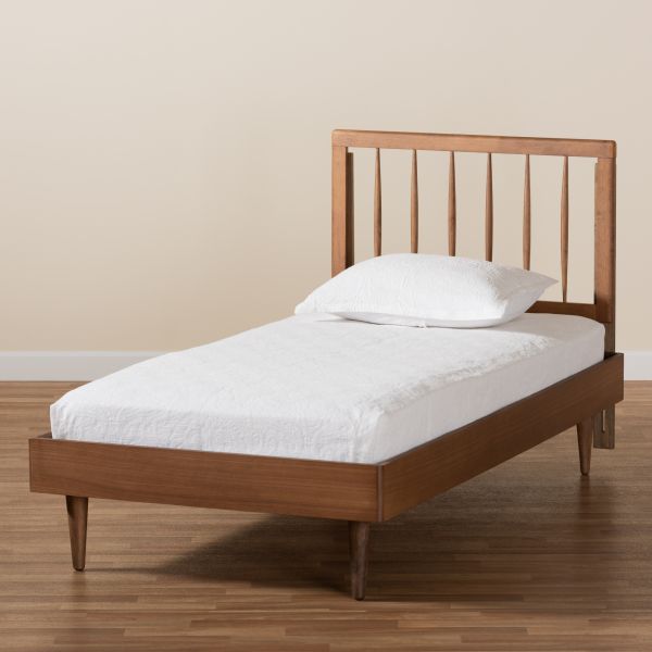 Sora Mid-Century Modern Ash Walnut Finished Wood Twin Size Platform Bed