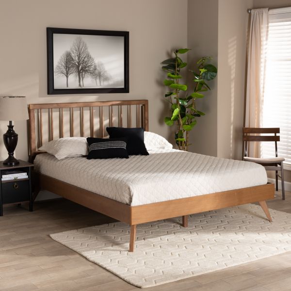 Toru Mid-Century Modern Ash Walnut Finished Wood Full Size Platform Bed