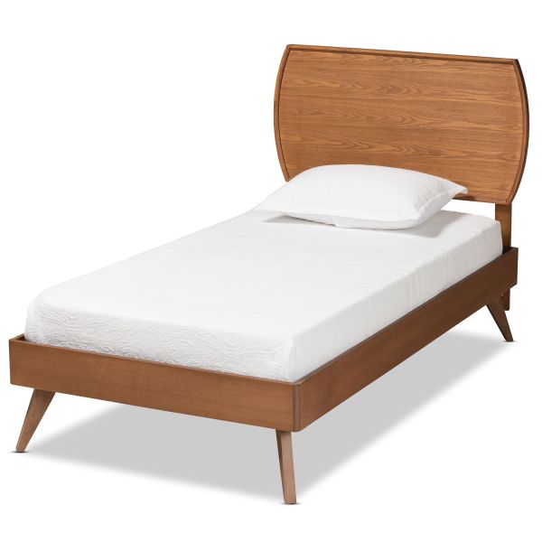Aimi Mid-Century Modern Walnut Brown Finished Wood Twin Size Platform Bed