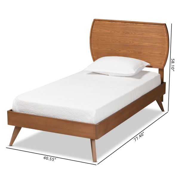 Aimi Mid-Century Modern Walnut Brown Finished Wood Twin Size Platform Bed
