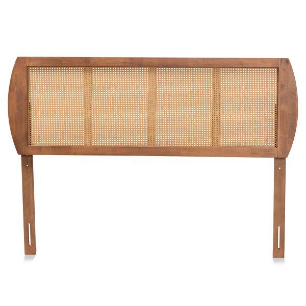 Harris Mid-Century Modern Ash Walnut Finished Wood and Synthetic Rattan Queen Size Headboard