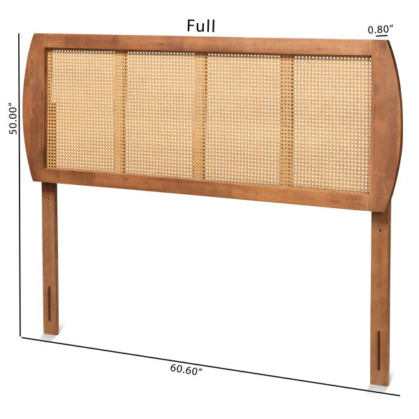 Harris Mid-Century Modern Ash Walnut Finished Wood and Synthetic Rattan Queen Size Headboard