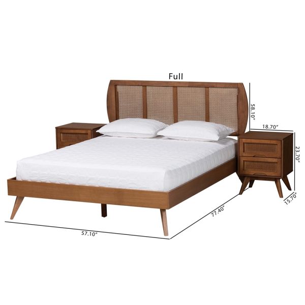 Asami Walnut Brown Finished Wood and Woven Rattan King Size 3-Piece Bedroom Set