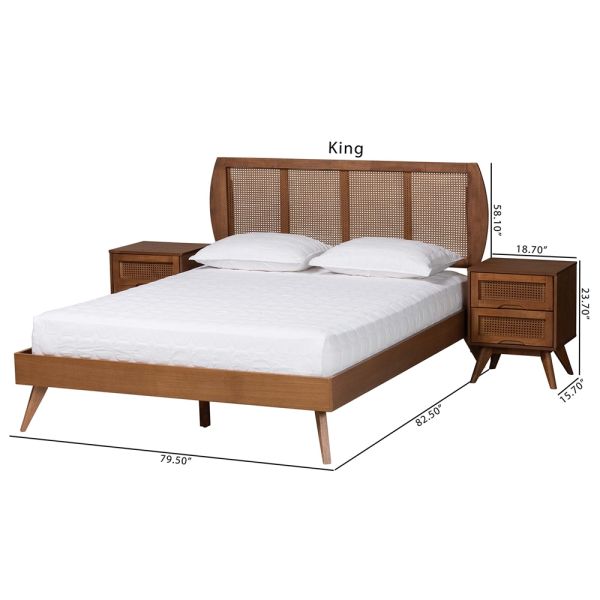 Asami Walnut Brown Finished Wood and Woven Rattan Full Size 3-Piece Bedroom Set