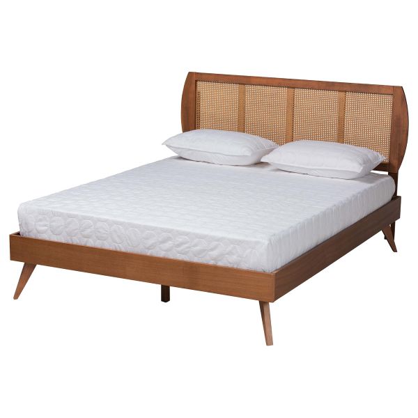 Asami Walnut Brown Finished Wood and Woven Rattan Queen Size 3-Piece Bedroom Set