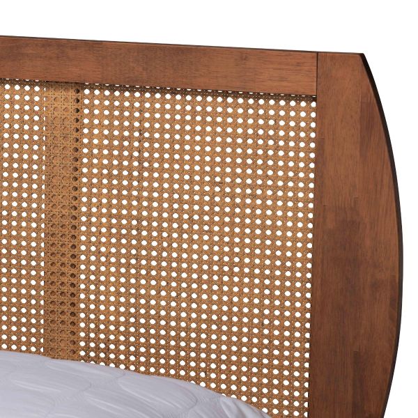 Asami Walnut Brown Finished Wood and Woven Rattan Queen Size 3-Piece Bedroom Set