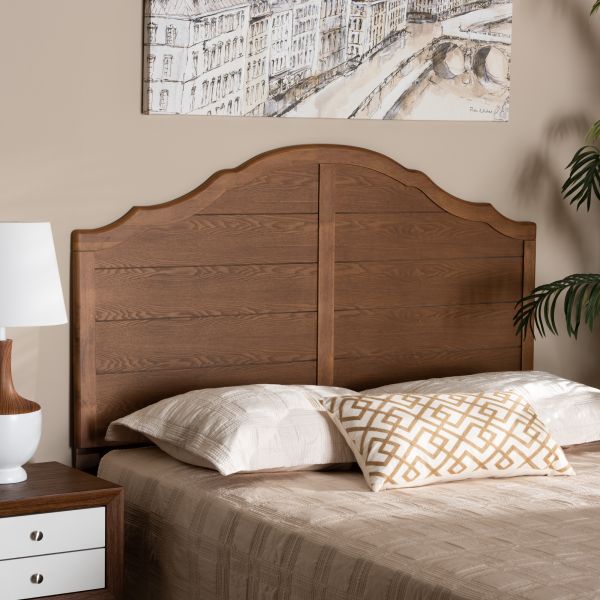 Clive Vintage Traditional Farmhouse Ash Walnut Finished Wood Queen Size Headboard