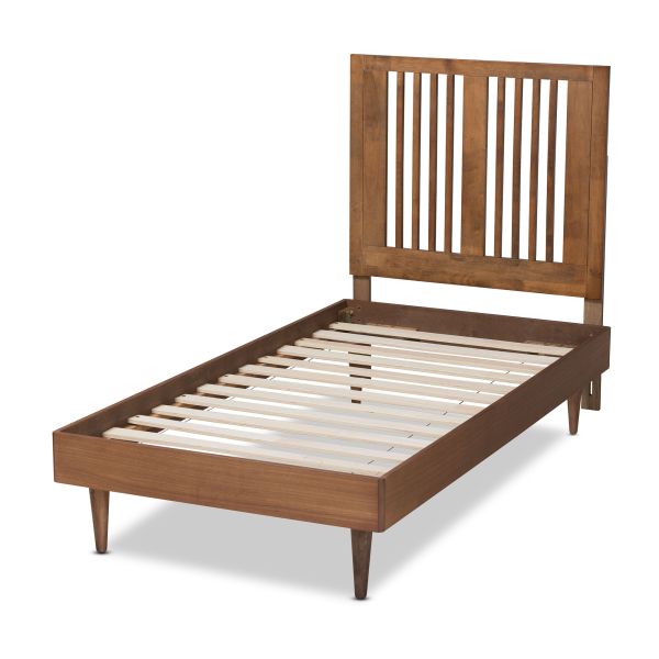 Kioshi Mid-Century Modern Transitional Ash Walnut Finished Wood Twin Size Platform Bed