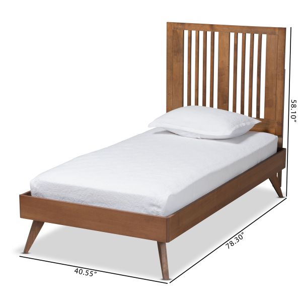 Takeo Mid-Century Modern Transitional Ash Walnut Finished Wood Twin Size Platform Bed