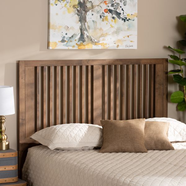 Harena Modern and Contemporary Transitional Ash Walnut Finished Wood Queen Size Headboard