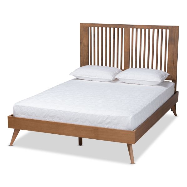 Takeo Mid-Century Modern Transitional Ash Walnut Finished Wood Full Size Platform Bed