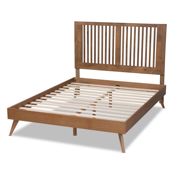 Takeo Mid-Century Modern Transitional Ash Walnut Finished Wood Full Size Platform Bed