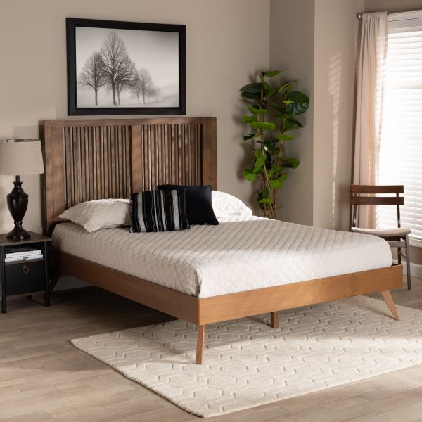 Takeo Mid-Century Modern Transitional Ash Walnut Finished Wood Full Size Platform Bed