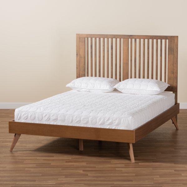 Takeo Mid-Century Modern Transitional Ash Walnut Finished Wood Full Size Platform Bed