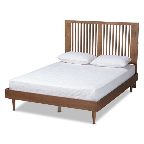 Kioshi Mid-Century Modern Transitional Ash Walnut Finished Wood Full Size Platform Bed