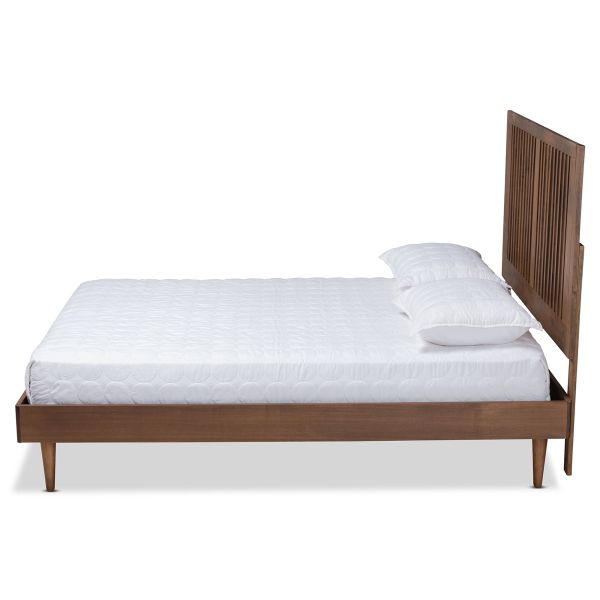 Kioshi Mid-Century Modern Transitional Ash Walnut Finished Wood Full Size Platform Bed