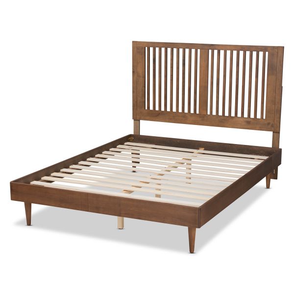 Kioshi Mid-Century Modern Transitional Ash Walnut Finished Wood Full Size Platform Bed