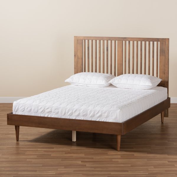 Kioshi Mid-Century Modern Transitional Ash Walnut Finished Wood Full Size Platform Bed