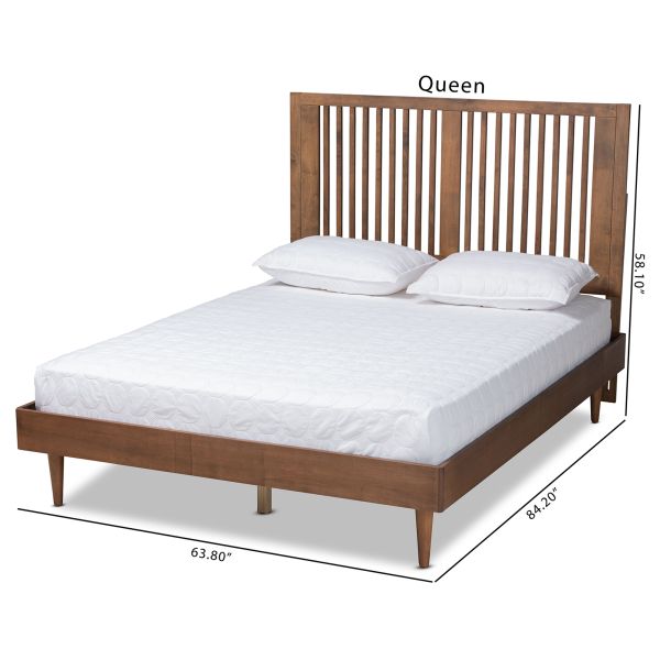 Kioshi Mid-Century Modern Transitional Ash Walnut Finished Wood Full Size Platform Bed