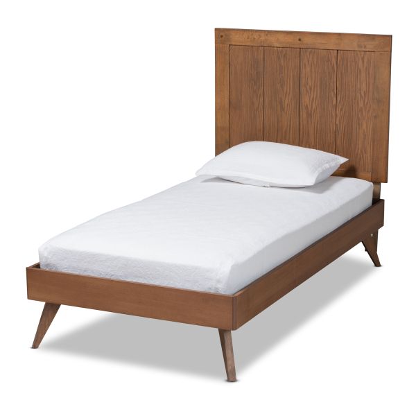 Amira Mid-Century Modern Transitional Ash Walnut Finished Wood Twin Size Platform Bed