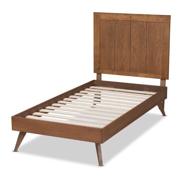 Amira Mid-Century Modern Transitional Ash Walnut Finished Wood Twin Size Platform Bed