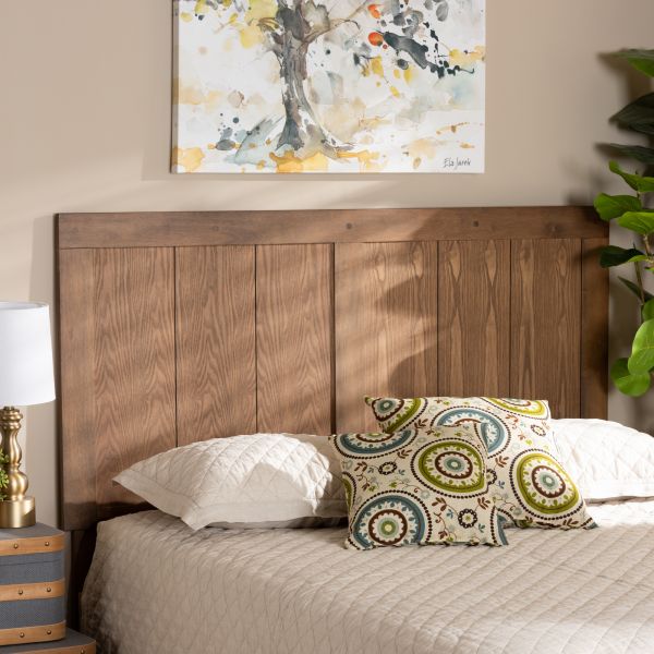 Patwin Modern and Contemporary Transitional Ash Walnut Finished Wood Queen Size Headboard