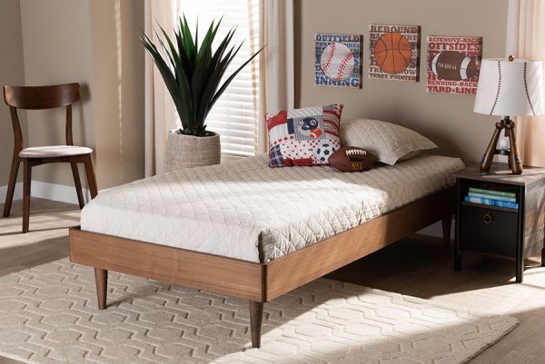 Rina Mid-Century Modern Ash Walnut Finished Wood Twin Size Platform Bed Frame