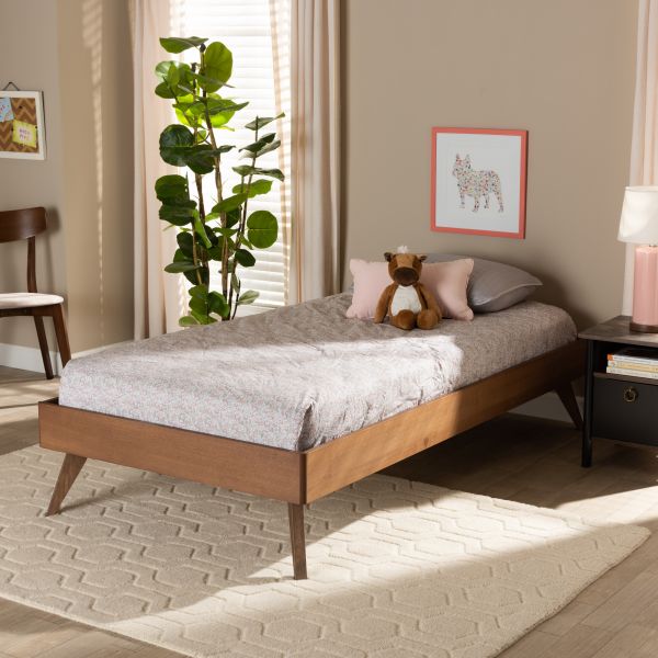 Lissette Mid-Century Modern Ash Walnut Finished Wood Twin Size Platform Bed Frame
