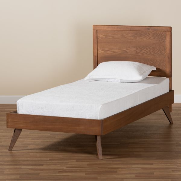Jiro Mid-Century Modern Walnut Brown Finished Wood Twin Size Platform Bed