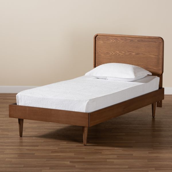 Gisa Mid-Century Modern Transitional Walnut Brown Finished Wood Twin Size Platform Bed