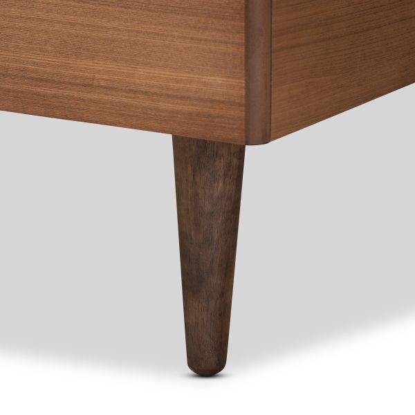 Greta Mid-Century Modern Dark Grey Fabric Upholstered and Walnut Brown Finished Wood Twin Size Platform Bed