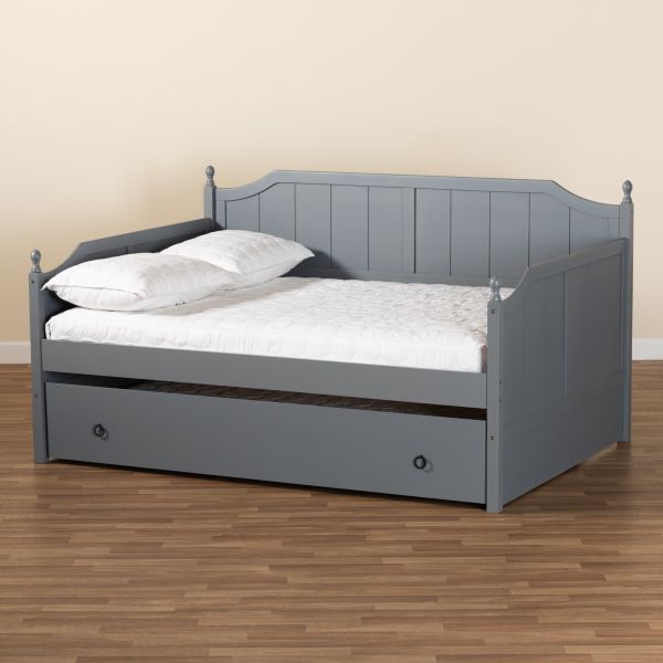 Millie Cottage Farmhouse Grey Finished Wood Full Size Daybed with Trundle