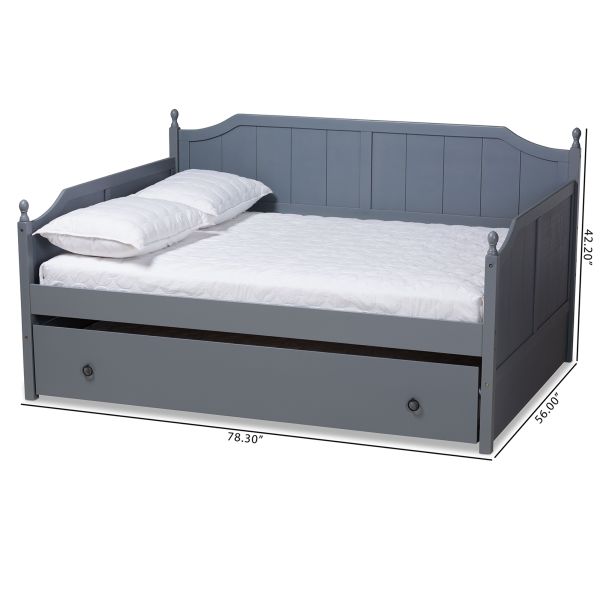 Millie Cottage Farmhouse Grey Finished Wood Full Size Daybed with Trundle