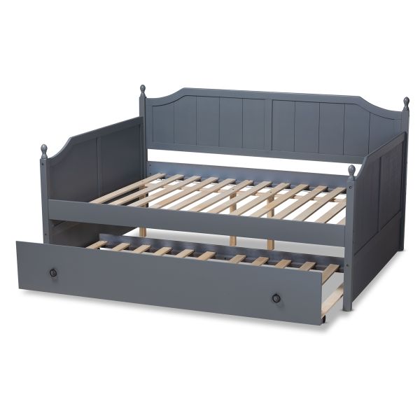 Millie Cottage Farmhouse Grey Finished Wood Full Size Daybed with Trundle