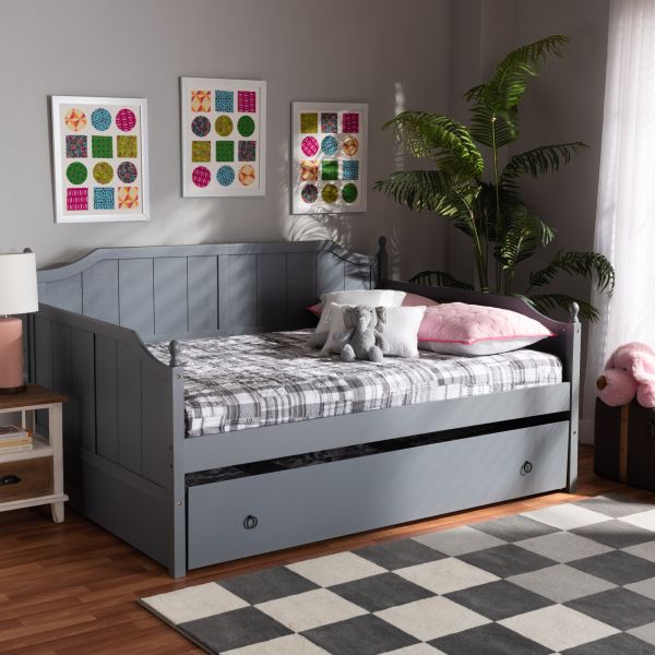 Millie Cottage Farmhouse Grey Finished Wood Full Size Daybed with Trundle