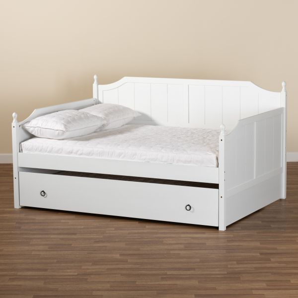 Millie Cottage Farmhouse White Finished Wood Full Size Daybed with Trundle