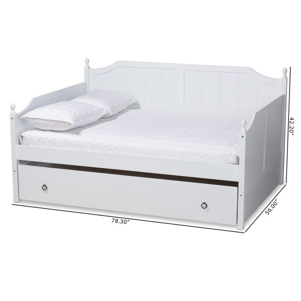 Millie Cottage Farmhouse White Finished Wood Full Size Daybed with Trundle