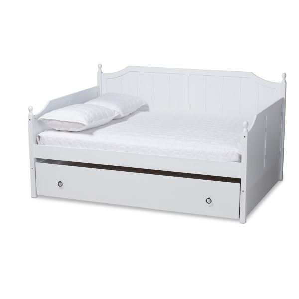Millie Cottage Farmhouse White Finished Wood Full Size Daybed with Trundle