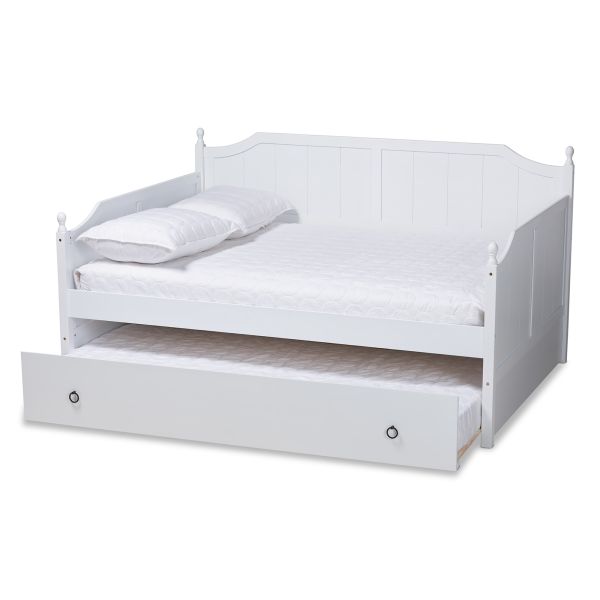 Millie Cottage Farmhouse White Finished Wood Full Size Daybed with Trundle