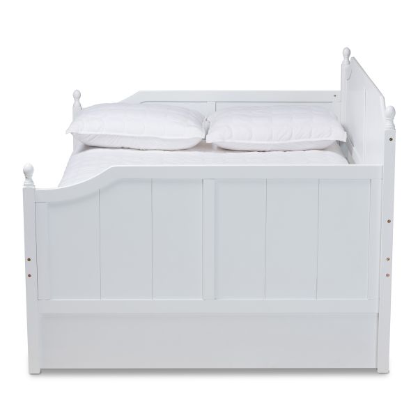 Millie Cottage Farmhouse White Finished Wood Full Size Daybed with Trundle